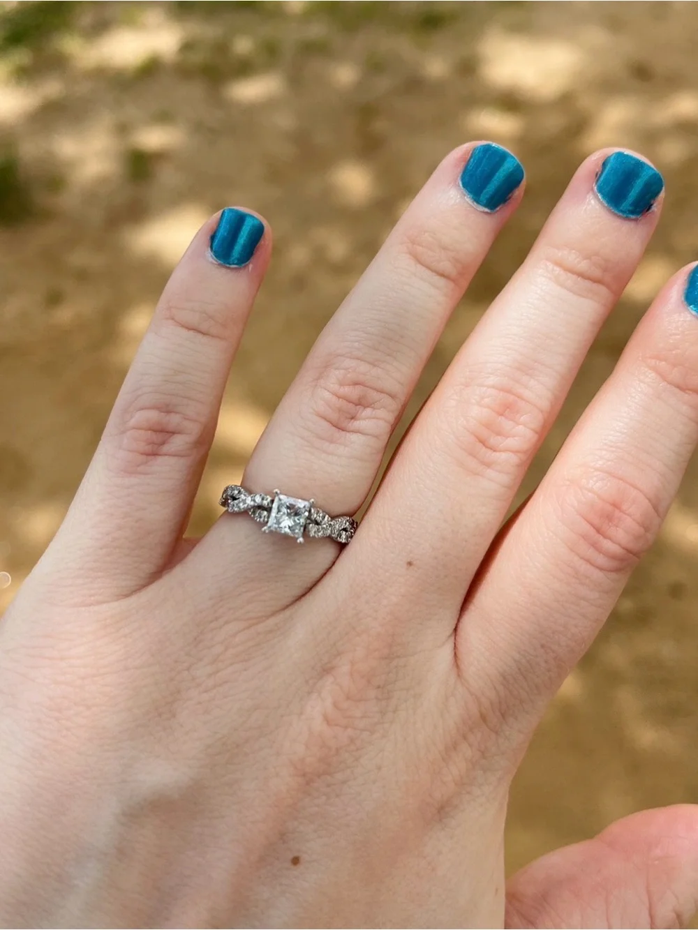 Three-Stone Sterling Silver Engagement Ring with Clear Stones - White